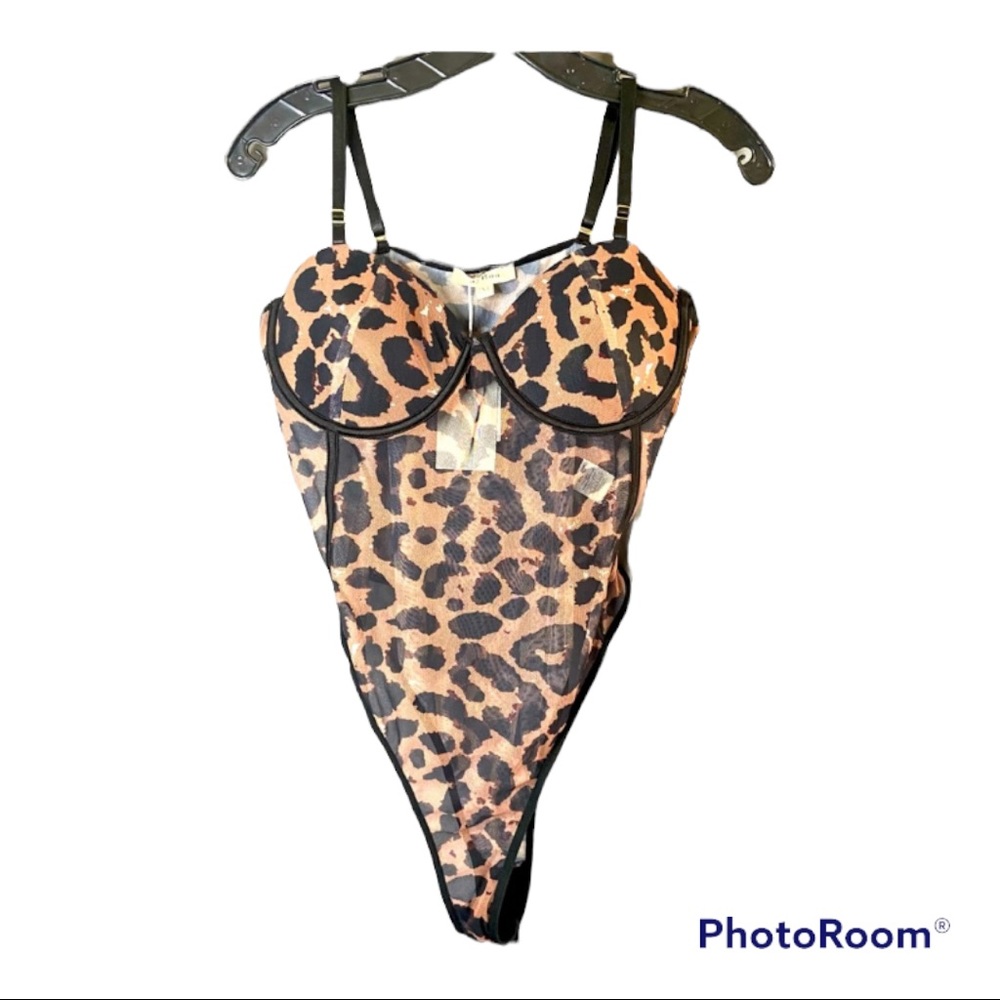 Leopard print mesh bodysuit
